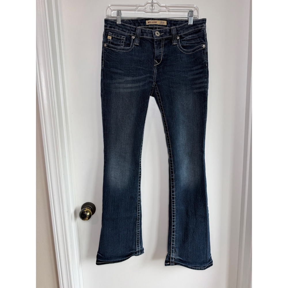 Big Star Maddie Mid Rise Bootcut Jeans Dark Wash Embroidered Flap Pocket 27R
